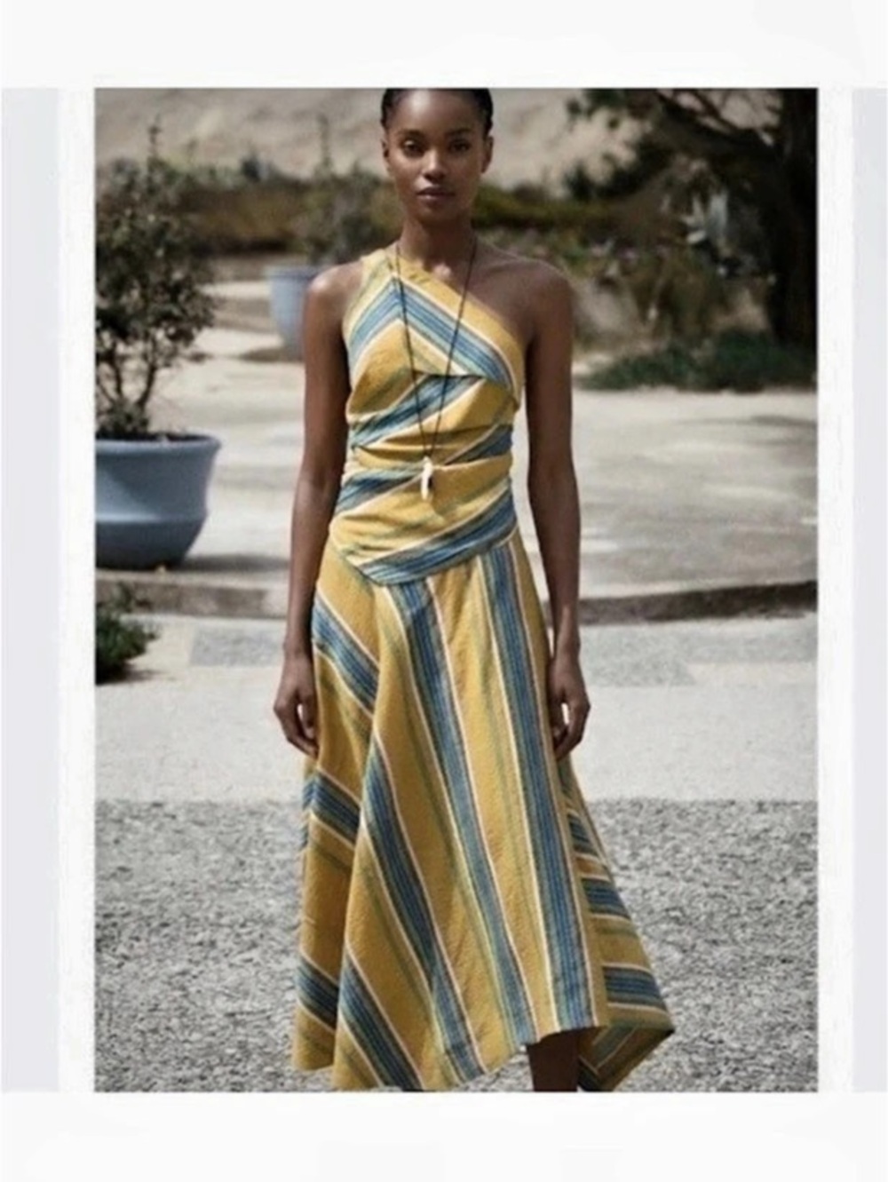 Striped Midi Dress in Yellow & Blue Size Medium - Picture 6 of 8